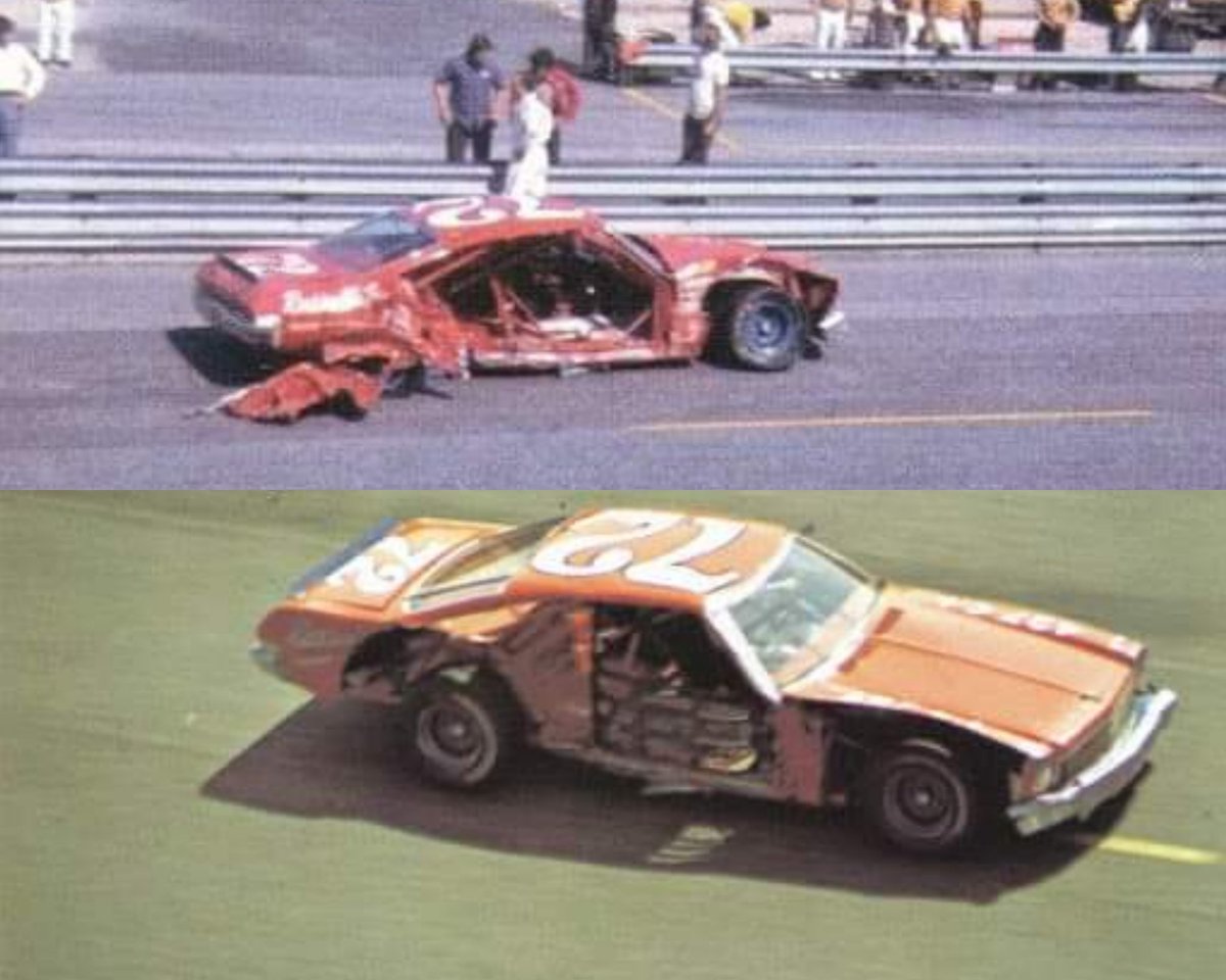 Thinking of how crazy it was that Benny Parsons went into the last race of 1973 with the points lead, and his ROLL CAGE was ripped out in a crash. Nobody's roll cage ever got torn out, and this happened when he could win the championship. Welded a new one in, won the title