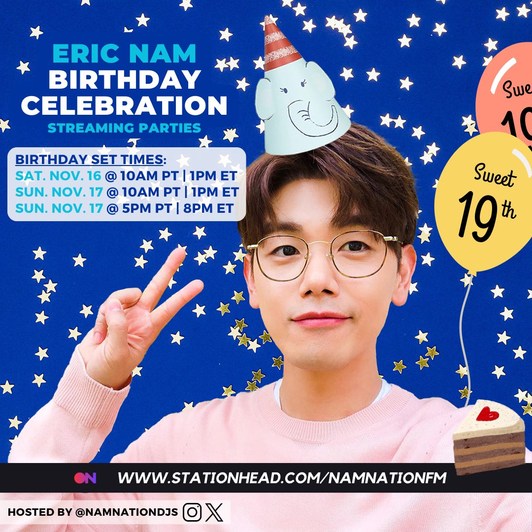 namnationdjs's tweet image. For @ericnamofficial's BD, we'll host @STATIONHEAD 🎉! Req ur fave Eric jams, share stories &amp;amp; join the fun!🥳

1️⃣ 11/16 1pm ET
2️⃣ 11/17 1pm ET
3️⃣ 11/17 8pm ET
stationhead.com/namnationfm

@enmgmt @eddienam @briannam10
#EricNam #에릭남 #NamNation #HappyBirthdayEricNam #HappyEricNamDay