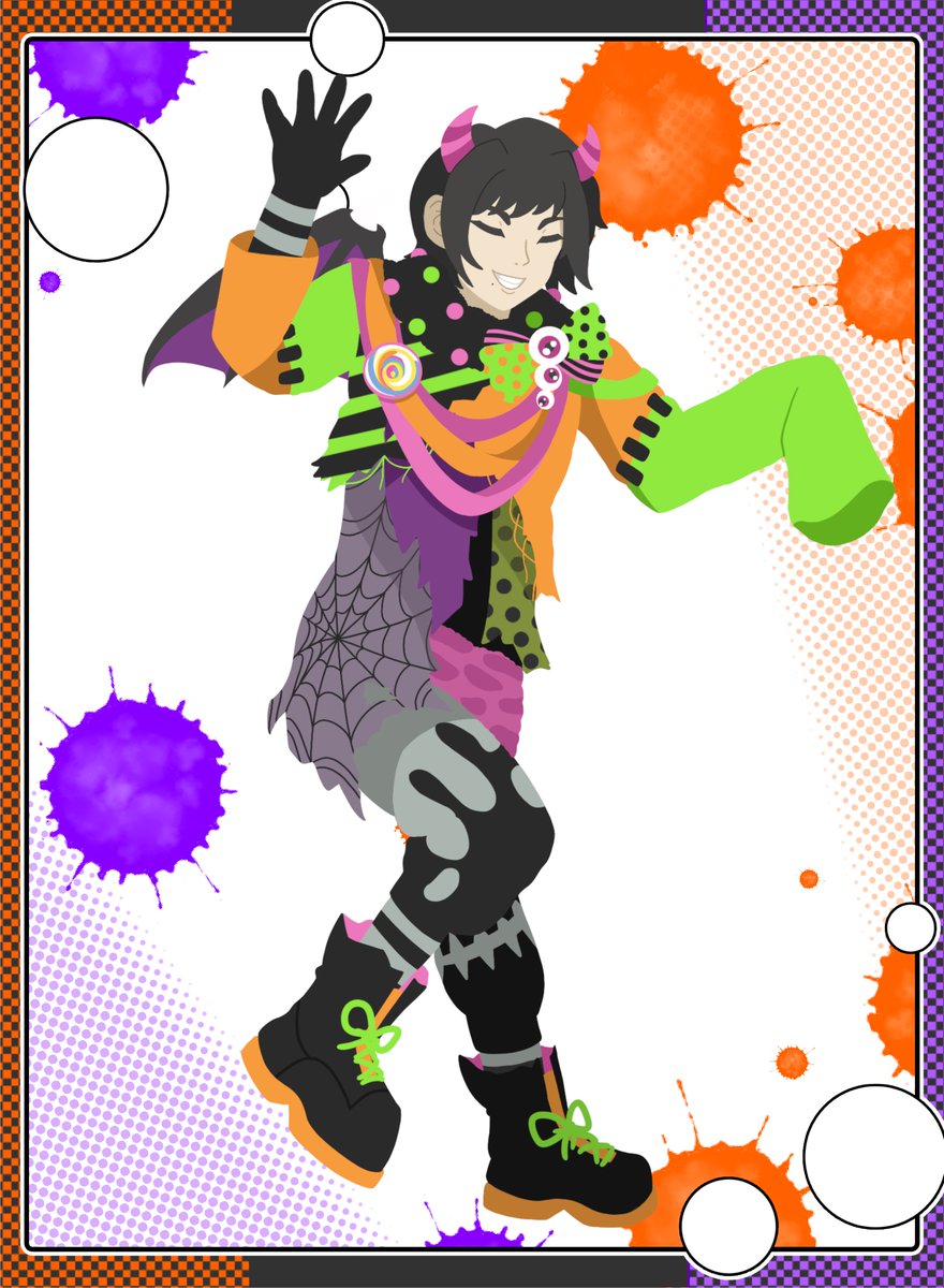 hamkuchen's tweet photo. i'm a bit late, but i was in charge of soichiro this time 🧡💚🩷🍭

#SideMHalloweenCollab https://t.co/hMLjMYbJxR
