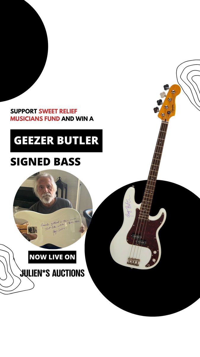 geezerbutler's tweet image. Help celebrate 30 years of Sweet Relief Musicians Fund and win a bass signed by me! Your bid will help raise emergency funds for musicians and music industry workers facing illness, disability, and age-related issues.
bid.juliensauctions.com/lot-details/in…