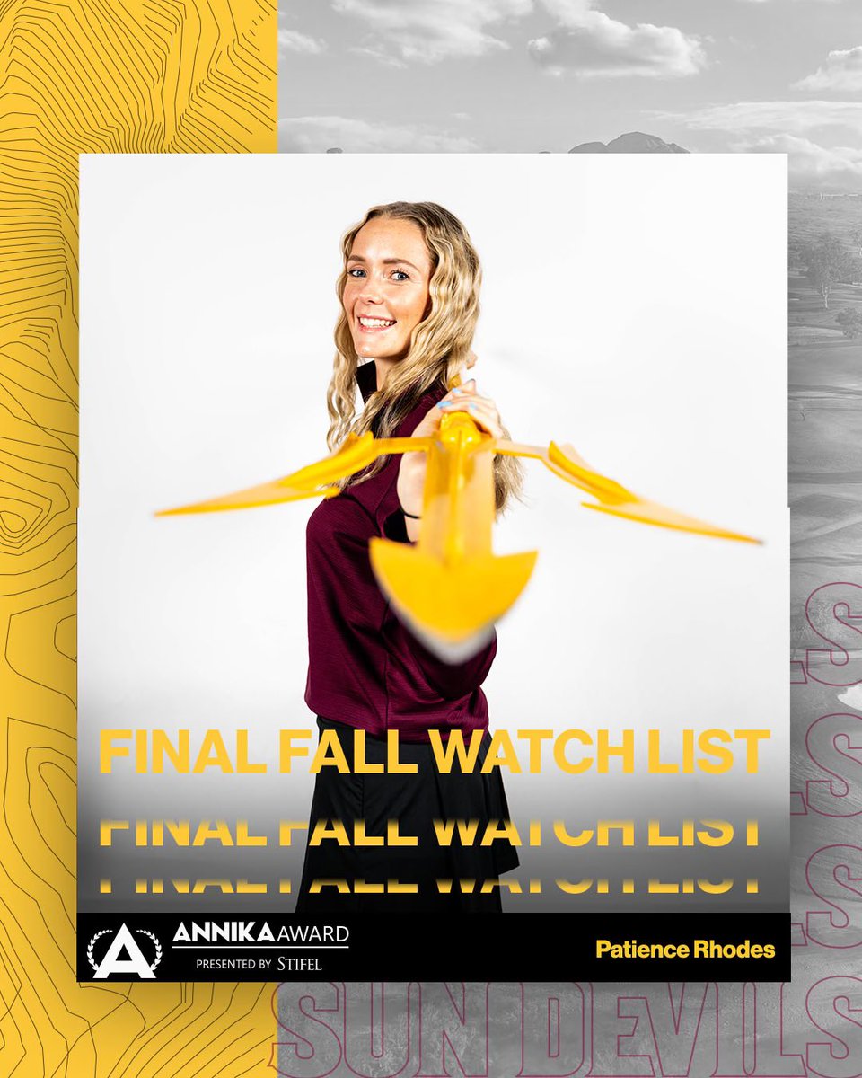 SunDevilWGolf's tweet image. Superstar Status ⭐️😈

Patience Rhodes lands on @TheAnnikaAward Final Fall Watch List and is a candidate for National Golfer of the Year 👀📝

@PRhodesGolf2004 /// @TheSunDevils