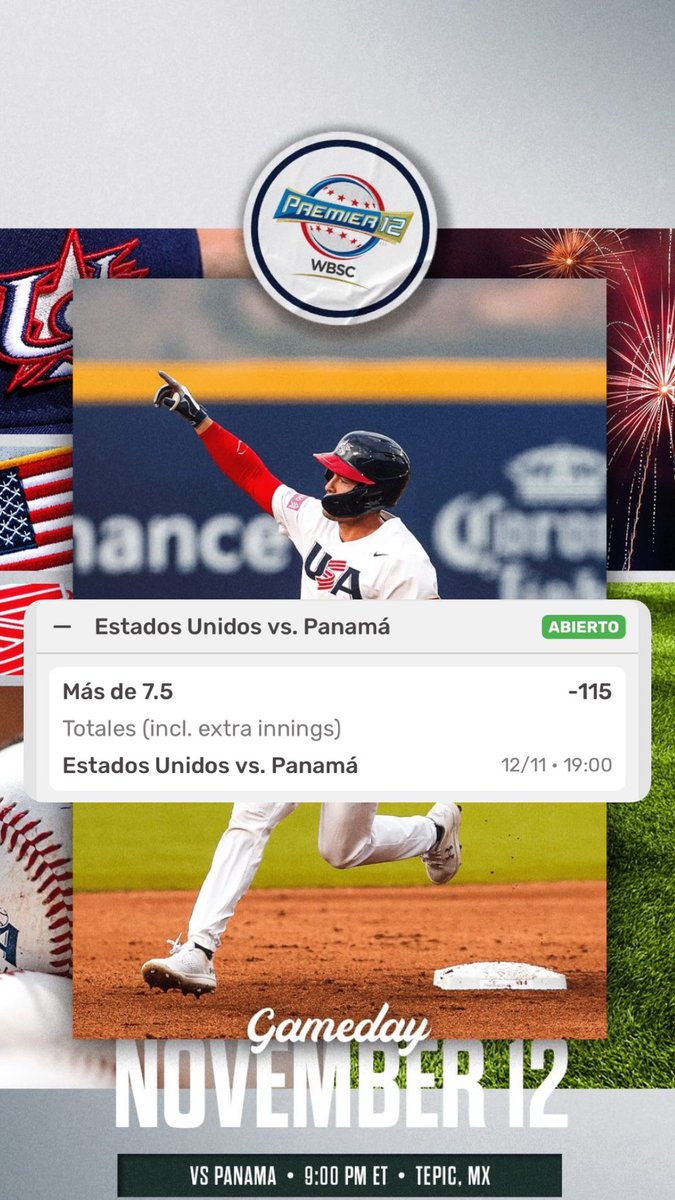 #Premier12🌎
🗓️Martes 12/Noviembre

🔸Over 7.5

Regresamos con los picks mi Raza🫡☘️