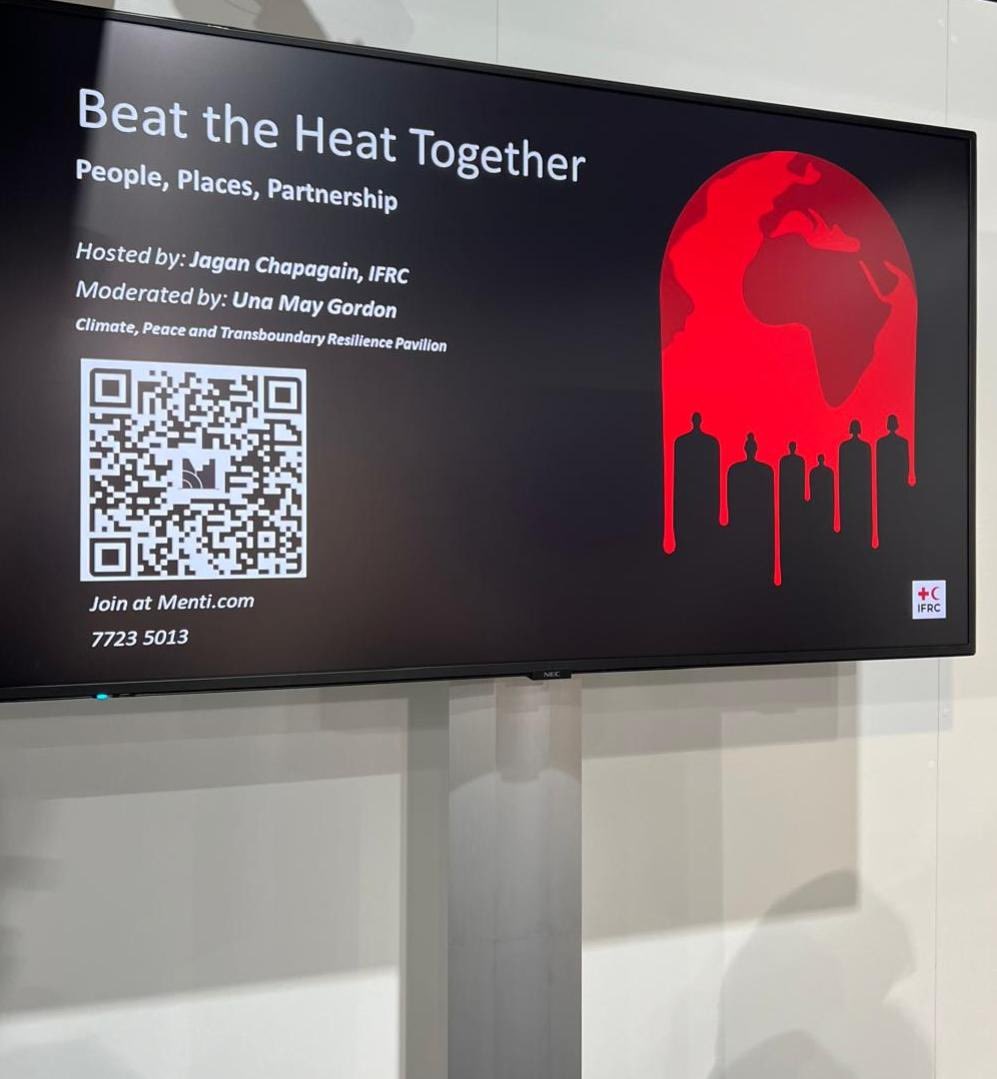 jagan_chapagain's tweet photo. A pleasure to have hosted today the "Beat the Heat Together" event @COP29_AZ.  Extreme heat is a silent killer.

Our Three-Part Approach to #BeatTheHeat focus on:

- People: Protecting lives and building heat resilience.
- Places: Building resilient cities and sustainable urban systems.
- Partnerships: Building a powerful coalition with our global network.

By 2030, the @IFRC aims to protect 100 million people across 100 cities and 10,000 communities, with a target of mobilizing CHF 500 million to address extreme heat where it strikes hardest.

Let’s create a world where extreme heat no longer threatens our communities. Let’s beat the heat together. #COP29
