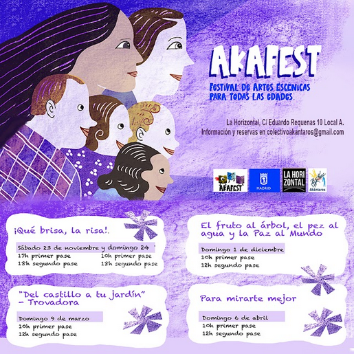 Desde Akántaros nos emociona anunciar el "AkaFest", un festival de artes escénicas para todas las edades. 
En la @la_horizontal junto a <a href="/CiaDuolargo/">Cia. DuoLargo</a> @Labicicletaverde #MaríaEscobar #escénicas #todoslospúblicos Más información en: colectivoakantaros@gmail.com