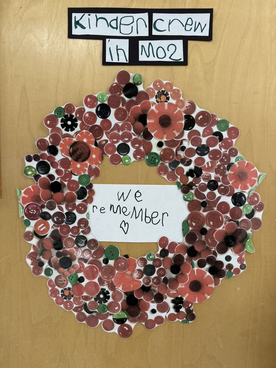 Remembrance Day Wreath of our students’ loose parts poppy creations  #LestWeForget