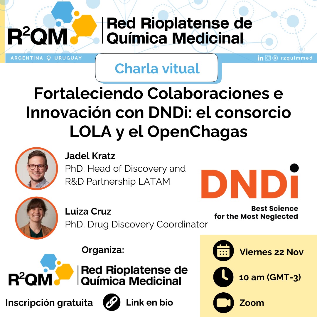 Presentación de LOLA y Open Chagas  <a href="/DNDi_Espanol/">DNDi_Español</a> <a href="/DNDi/">Drugs for Neglected Diseases initiative</a> 
Organiza <a href="/r2quimmed/">R2QM</a>
Inscripción gratuita forms.gle/9Ss7sb49i6CTtY…