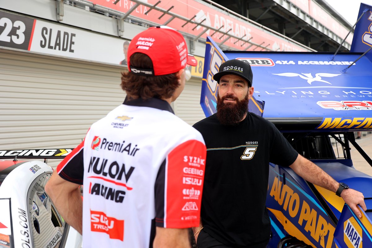 premiairracing's tweet photo. This morning, Tim Slade and James McFadden, a NAPA Sprintcar driver, lined up with their fierce machines, ready to take on an unforgettable weekend of racing.🙌🔥

#PremiairNulonRacing #RepcoSC #VAILOAdelaide500 #NAPA #TimSlade #JamesMcFadden #Supercars #Sprintcar https://t.co/XTen4WT569