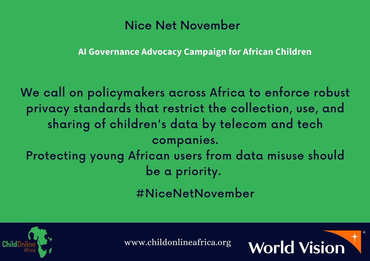 COnlineAfrica's tweet image. AI systems collect vast amounts of personal data, making children vulnerable to privacy breaches, identity theft, and targeted advertising without their understanding. #NiceNetNovember