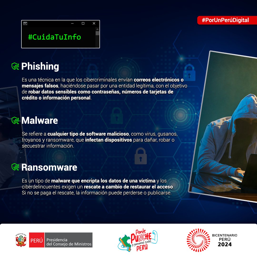 PeruPaisDigital's tweet photo. #CuidaTuInfo | 🛡️La ciberseguridad es tu defensa contra los ataques cibernéticos. Conoce las amenazas más comunes a la seguridad digital y evita caer en ellas. 🔐
🔗https://t.co/o5jBdDUcyG

¡Comparte esta información para que todos estén alertas! 👥

#Ciberseguridad #PNTD https://t.co/EAbLDcgYpV
