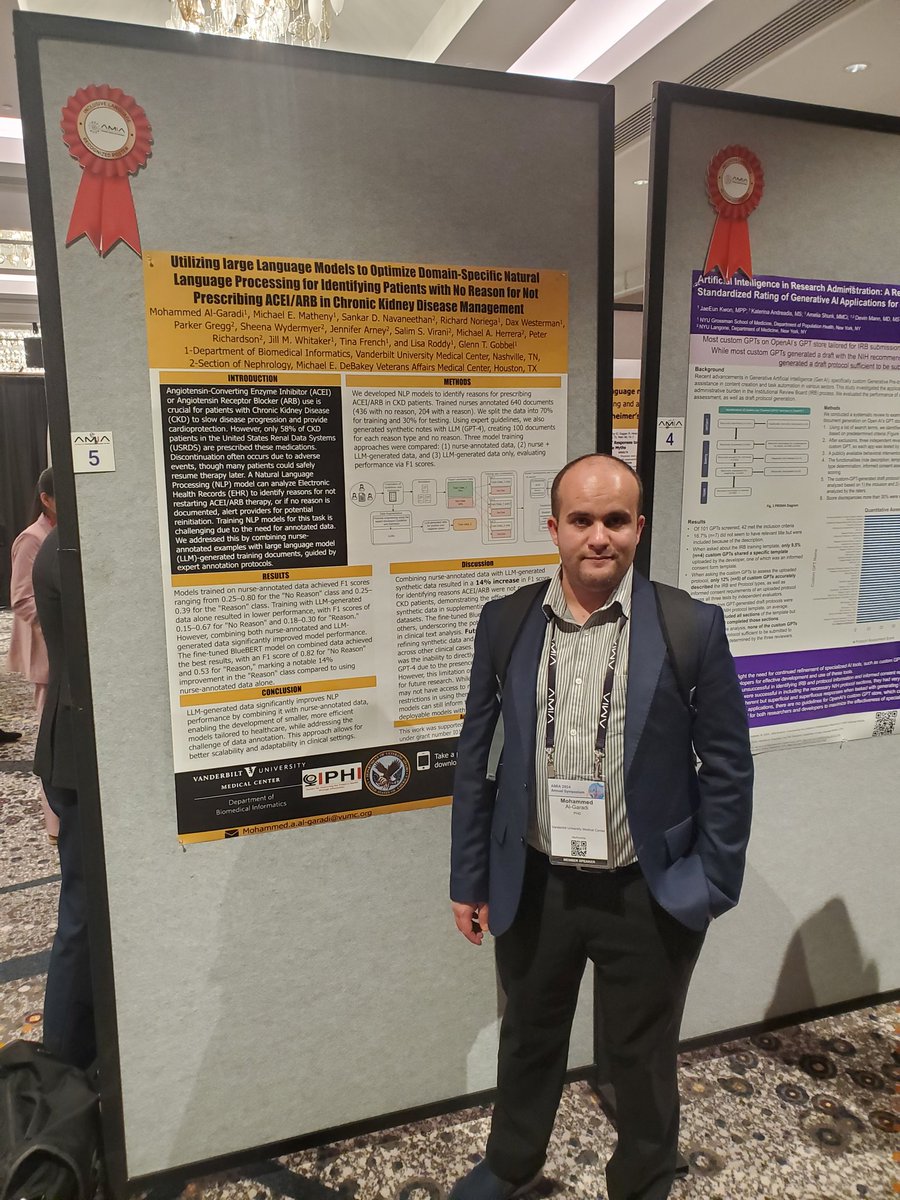 Michael Matheny (@michaelematheny) on Twitter photo Come see <a href="/AliAlgaradi/">Mohammed Ali Al-Garadi</a> poster on using LLMs for adverse event and medication stopping reasons for ace arbs among patients with CKD, and with an inclusive language recognition! P05 Come see <a href="/AliAlgaradi/">Mohammed Ali Al-Garadi</a> poster on using LLMs for adverse event and medication stopping reasons for ace arbs among patients with CKD, and with an inclusive language recognition! P05
