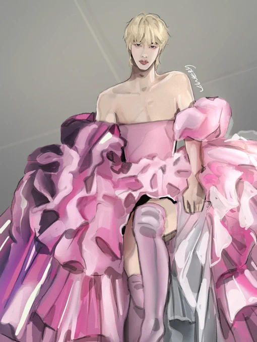 someone just got mad i drew jin in this dress?? its jin's female version also our clothes don't define us but i strongly think that jin would rock this dress more than anyone! 