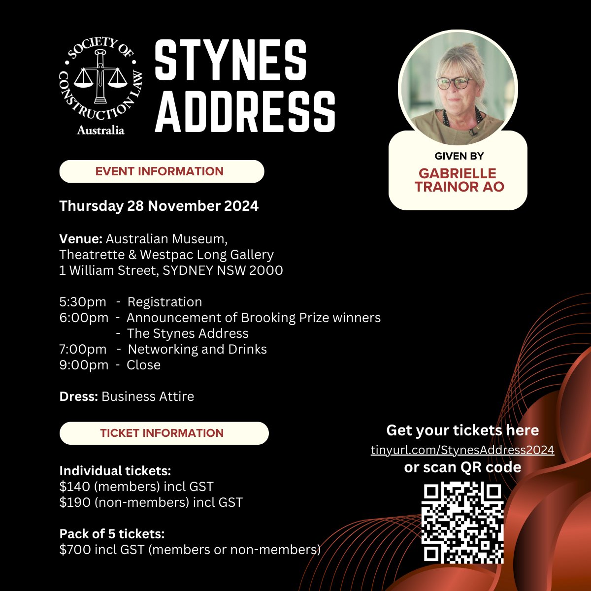 Join us for this special event in the SoCLA calendar for the legal and construction fraternity. 

Thurs 28 November 2024, 5.30pm to 9.00pm 
at the iconic Australian Museum in Sydney 

Tickets available --&gt; lnkd.in/gTMFPZzS

#socla #soclamembers #stynesaddress #Sydney