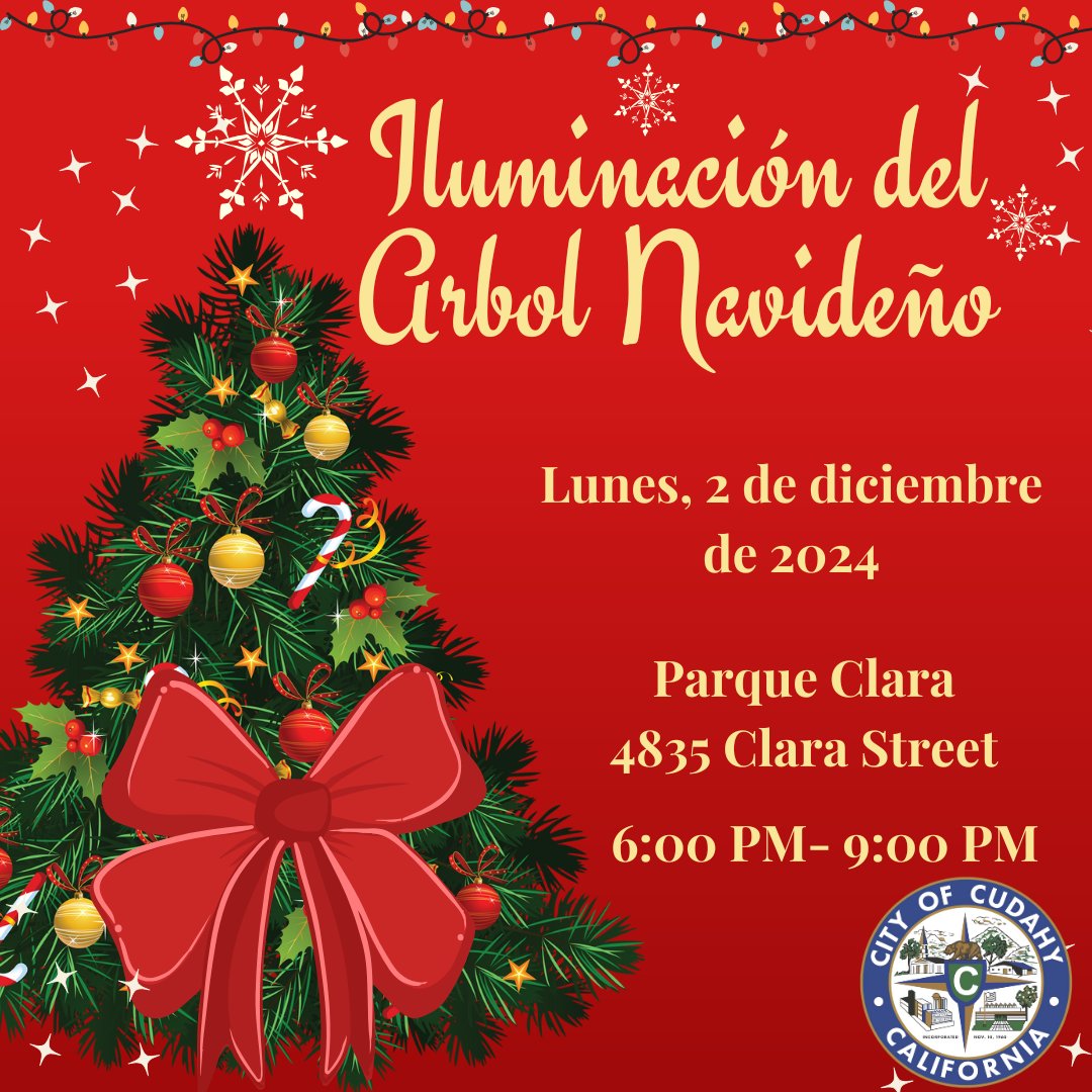 Light up the night at Clara Park! 🎄✨ Join us Dec 2, 2024, 6 PM - 9 PM for a magical tree lighting event with music and holiday cheer! ¡Ilumina la noche en Clara Park! 🎄✨ Únete el 2 de diciembre de 2024, de 6 p.m. a 9 p.m. para un evento mágico. ¡No te pierdas el brillo!