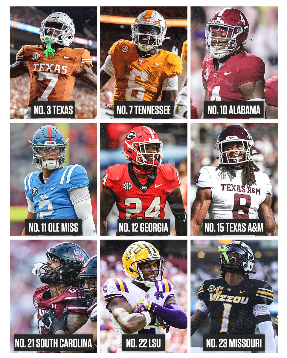 SEC Network (@secnetwork) on Twitter photo Nine SEC teams are ranked in the CFP Top 25 🏈
The MOST of any conference 📈 Nine SEC teams are ranked in the CFP Top 25 🏈
The MOST of any conference 📈