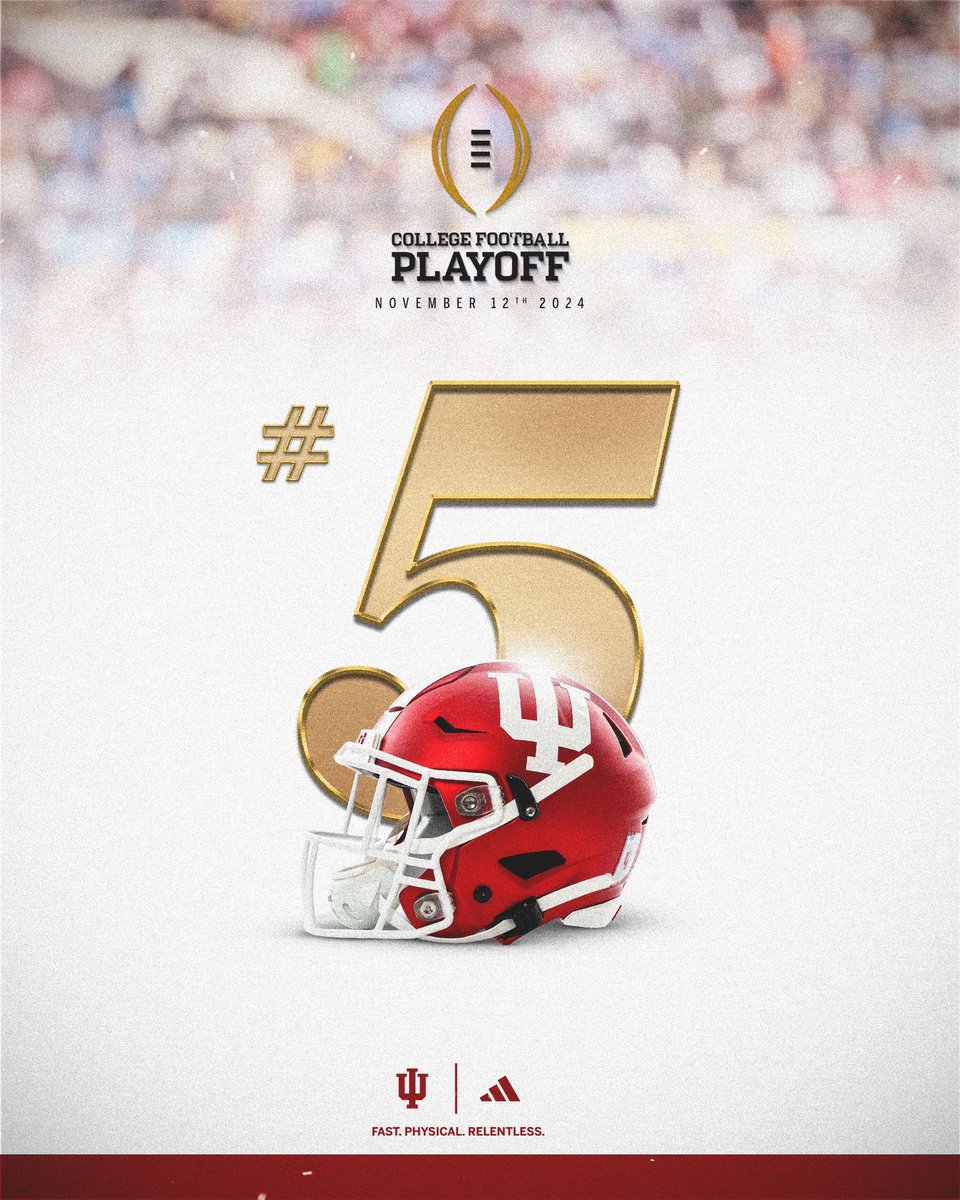 IndianaFootball's tweet photo. The Hoosiers come in at No. 5️⃣ in this week’s @CFBPlayoff ranking. https://t.co/4OEazrbaMX