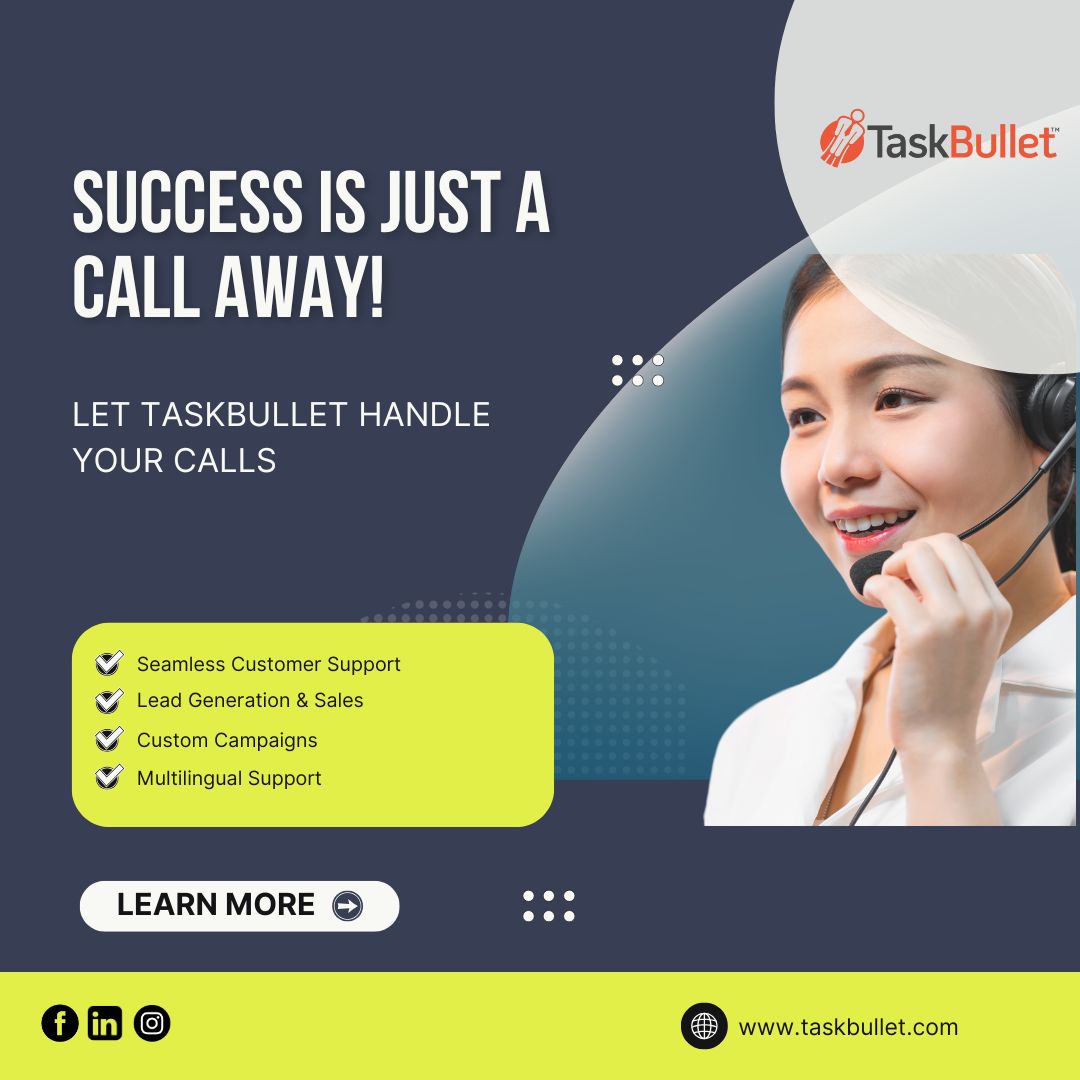 TaskBullet's tweet image. Let TaskBullet handle your calls while you focus on what you do best. Success is just a call away! 📞🚀
#TaskBullet #BusinessFocus #CallCenterSupport #SuccessJourney #ClientSatisfaction