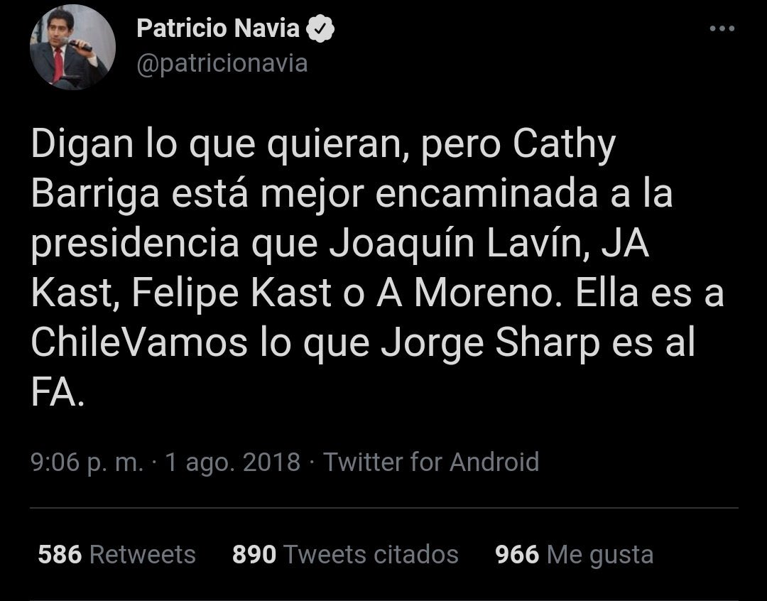 ⭕️ Patricio Navia es a la Ciencia Política lo que Pilar Sordo a la Psicología. 

#cathybarriga 
#UDI
#Lavin