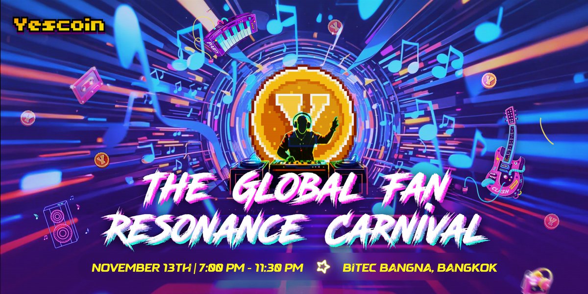 Yescoin (@yescoin_fam) on Twitter photo ๐๐ The Global Fan Resonance Carnival is almost here, and we want YOU in on the action!
Meet world-renowned DJs face-to-face and vibe with the YesCoin team at the fan event of the year! ๐ถ๐ซ
Want in? Hereโs how:
1๏ธโฃ Follow <a href="/Yescoin_Fam/">Yescoin</a> & <a href="/fansland_io/">Fansland | Web3 Music Fest @ Bangkok! ๐ถ๐</a>
2๏ธโฃ Like, RT & Comment ๐๐ The Global Fan Resonance Carnival is almost here, and we want YOU in on the action!
Meet world-renowned DJs face-to-face and vibe with the YesCoin team at the fan event of the year! ๐ถ๐ซ
Want in? Hereโs how:
1๏ธโฃ Follow <a href="/Yescoin_Fam/">Yescoin</a> & <a href="/fansland_io/">Fansland | Web3 Music Fest @ Bangkok! ๐ถ๐</a>
2๏ธโฃ Like, RT & Comment