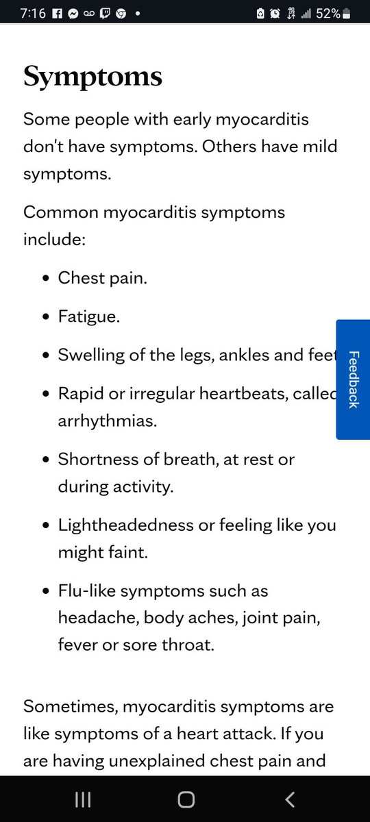 hammertrades18's tweet photo. And for those who think I'm just being negative & attacking the "good doctor" here, rest assured - I'm being far too nice. I've had to listen to my father describe his repeated experiences of all the early symptoms of myocarditis over the last few years (after multiple jabs), while his same "experts" responsible for the very symptoms list shared below tell him repeatedly, test after test, that they don't know what's causing these symptoms.