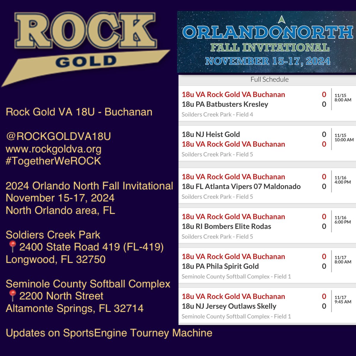 ROCK GOLD VA 18U - Buchanan (@rockgoldva18u) on Twitter photo Final stop on the fall ROCK tour π€πΈπ₯ is Florida for the Team NJ Softball 2024 Orlando North Fall Invitational, November 15-17! We are ready to ROCK! #TogetherWeROCK <a href="/ROCKGOLDVA/">ROCK GOLD VA ORG</a>
SE Tourney:
sxa56.app.goo.gl/U29vE3GT3Gf6rmβ¦ Final stop on the fall ROCK tour π€πΈπ₯ is Florida for the Team NJ Softball 2024 Orlando North Fall Invitational, November 15-17! We are ready to ROCK! #TogetherWeROCK <a href="/ROCKGOLDVA/">ROCK GOLD VA ORG</a>
SE Tourney:
sxa56.app.goo.gl/U29vE3GT3Gf6rmβ¦
