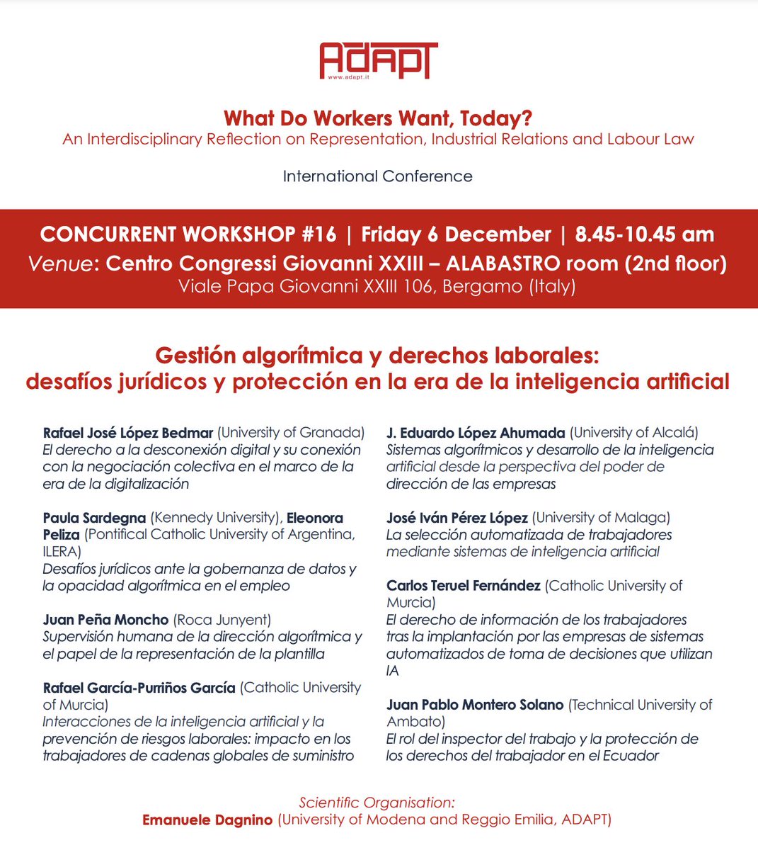 ADAPT_bulletin's tweet photo. #ADAPTConference2024 Workshop No. 15 "#Gestiónalgorítmica y #derechoslaborales: desafíos jurídicos y protección en la era de la #inteligenciaartificial"
📌6 DEC | 8.45-10.45 am
🗓️ https://t.co/apWqAHh95x
✍️https://t.co/c8bHYGoayK https://t.co/Bg4xTNdxba