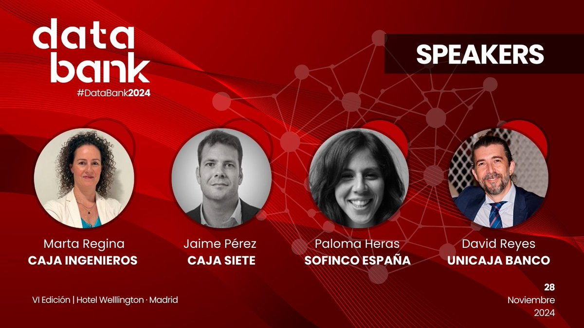 🎤 ¡Nuevos speakers confirmados en #DataBank2024! 🎤

Nuevos expertos se unen para hablar de IA, automatización y transformación digital en banca. 🚀

🔗 Conócelos aquí: revolutionbanking.es/databank-speak…
¡No pierdas la oportunidad! ¡Te esperamos!

#Banca #Datos #InteligenciaArtificial