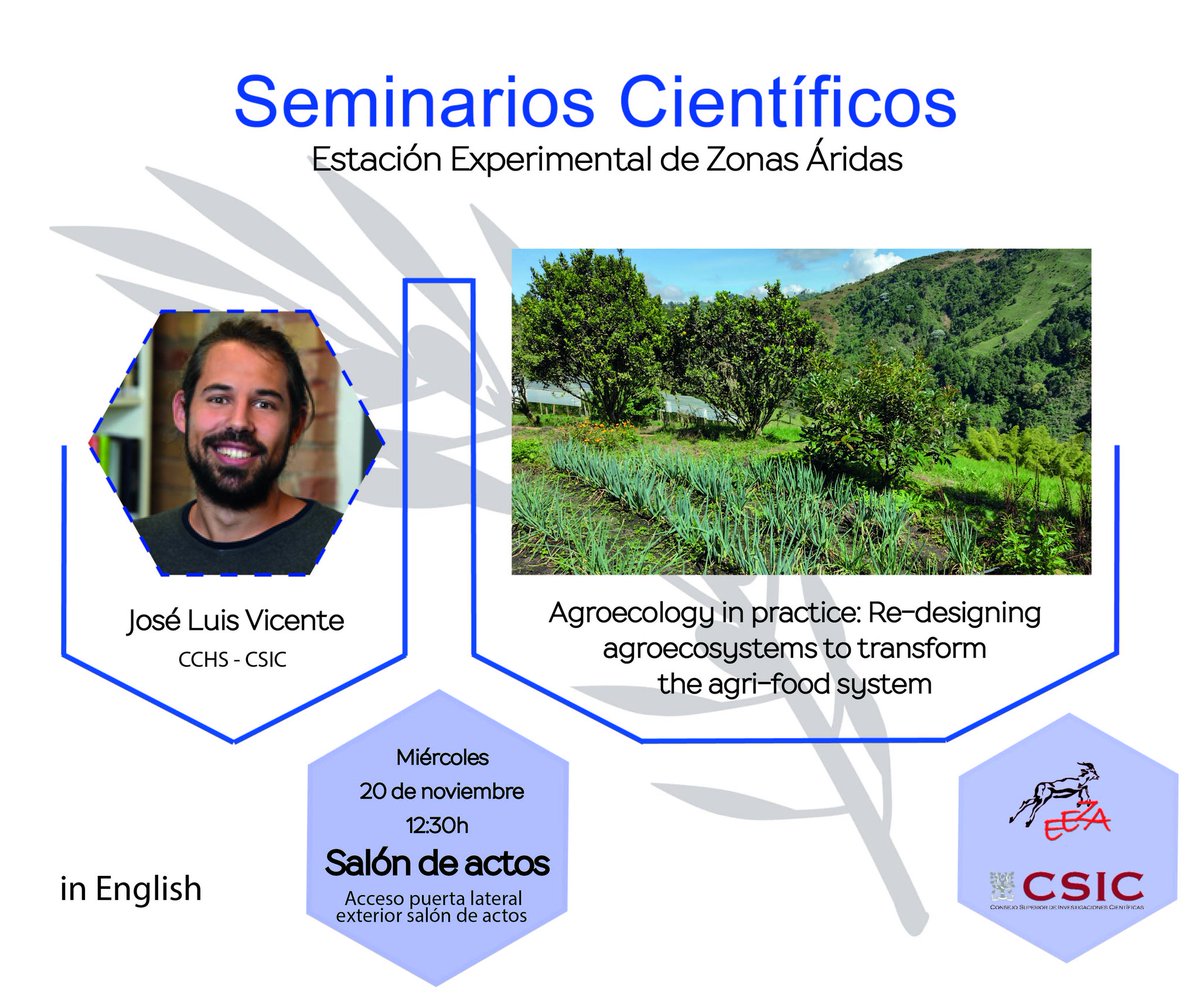 If you are in Almería, next Wednesday (Nov. 20th) we will have a nice time talking about how to transform the agri-food system by re-designing agroecosystems🌍💚 <a href="/CCHS_CSIC/">Ciencias Humanas y Sociales (CCHS - CSIC)</a> <a href="/IEGD_CSIC/">IEGD</a>