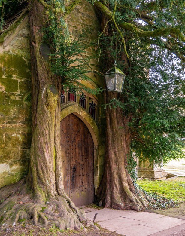 St Edward’s Church, Stow-on-the-Wold, with its Yew Tree guardians

Tolkien was a regular visitor in the area, and the doors bear an uncanny resemblance to similar in Lord of the Rings, the Doors of Durin