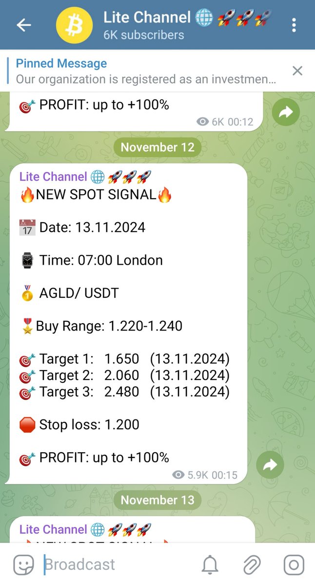 KuCoinSignals5's tweet image. 🥇AGLD/USDT

🎖Buy range: 1.220-1.240 (13.11.2024)

🎯Target 1:  1.650 (13.11.2024)
🎯Target 2:  2.060 (13.11.2024)
🎯Target 3:  2.480 (13.11.2024)

🛑Stop loss: 1.200 (13.11.2024)

#AGLD/USDT Profit✅

Profit: +148.20%📈

#binance #kraken #crypto #forex #trading #signals