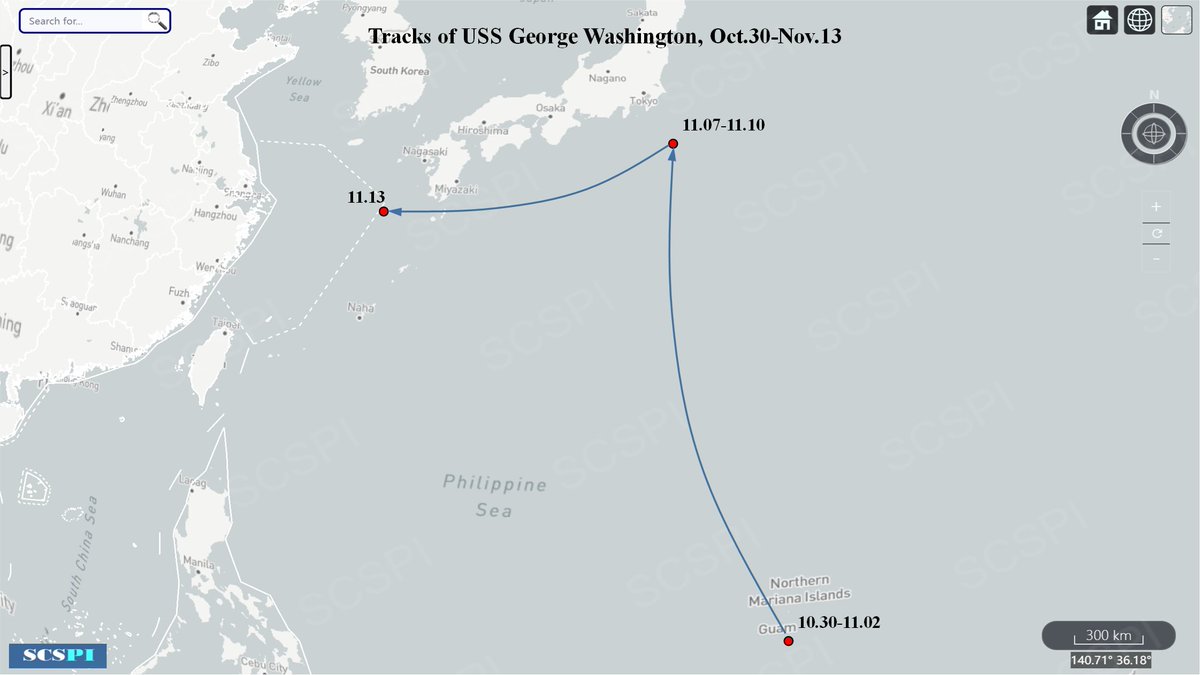 SCS_PI's tweet photo. Based on AIS, USS George Washington is operating in the East China Sea and will participate in the Exercise Freedom Edge, Nov. 13. https://t.co/Sy70YtL07B