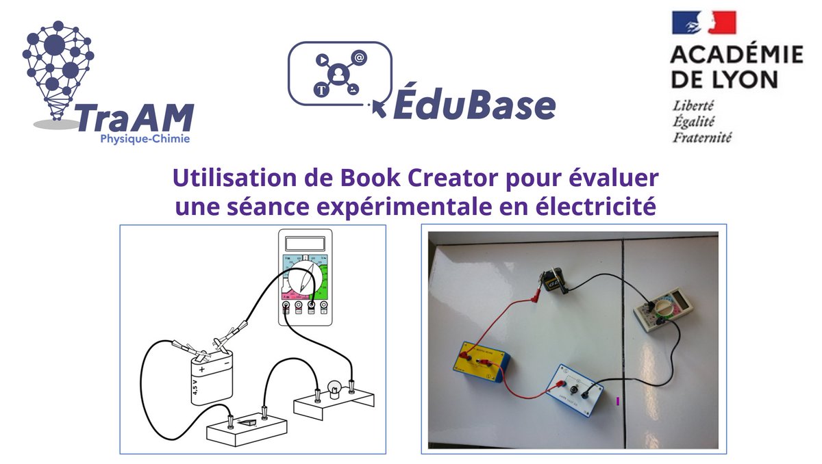 [Scénario pédagogique #PC]
«Utilisation de Book Creator pour évaluer une séance expérimentale en électricité » sur #édubase
🎯 #différenciation
💻 Création de contenu numérique
✅ cycle 4
➡️ edubase.eduscol.education.fr/fiche/22672
#TraAM <a href="/DANE_acLyon/">DRANE Lyon</a> <a href="/academielyon/">Académie de Lyon</a>