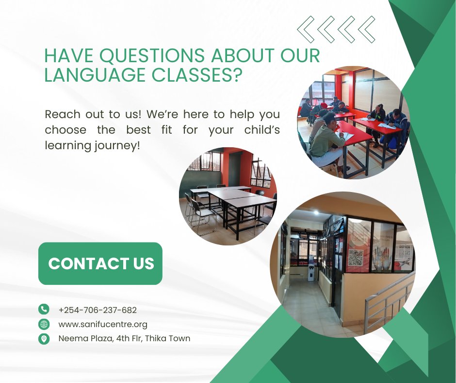 SanifuCentre's tweet image. Curious about which language suits your child best? Or how our classes make learning effective? We’re here to help you choose the right path!
Visit us in Thika Town or call us for all the details. Let’s make this holiday unforgettable through language! 

#German #HolidayPrograms
