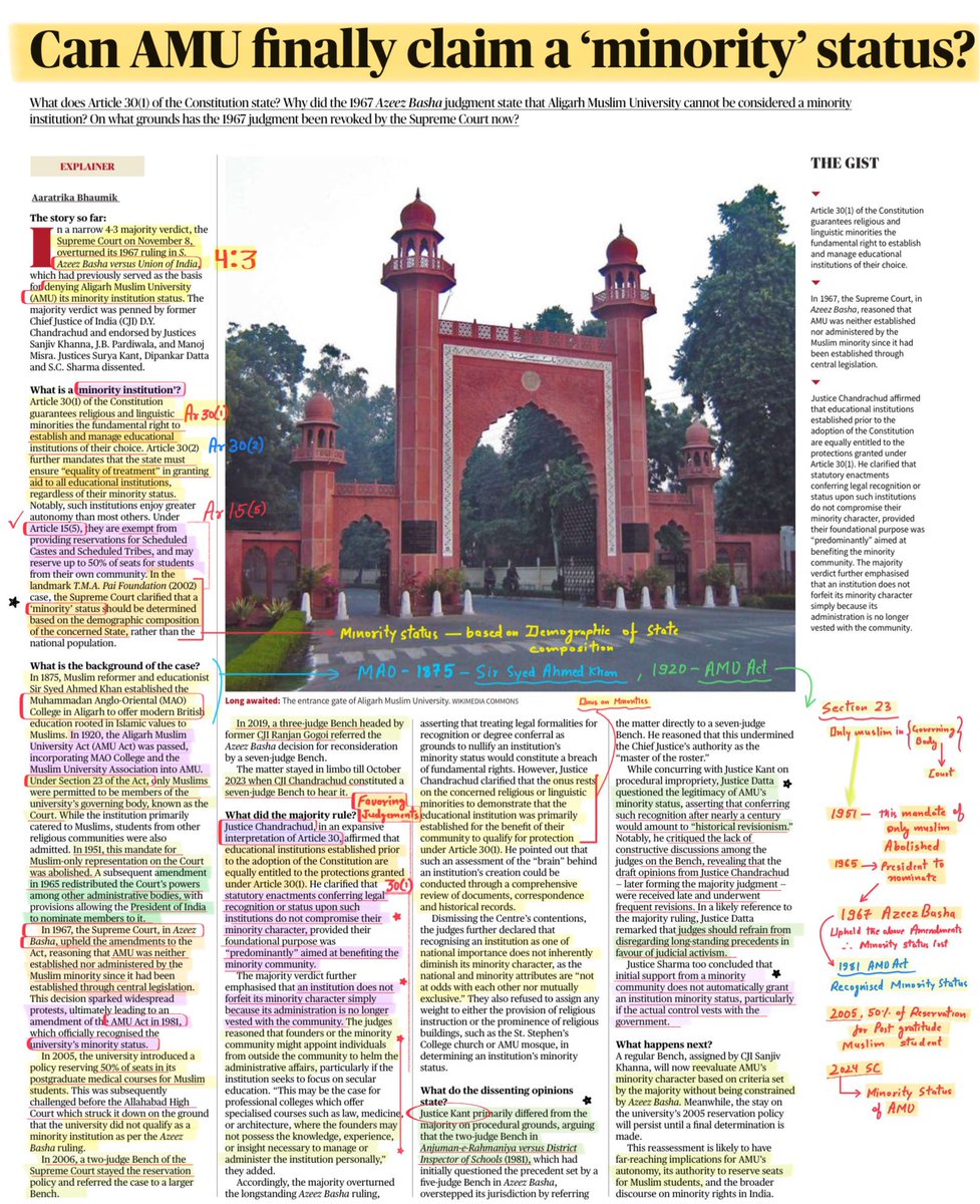 InsightsUPSC's tweet image. Can AMU finally claim a &apos;minority&apos; status? Read the full article below :
#UPSC2025 #PSC2025 #Prelims2025