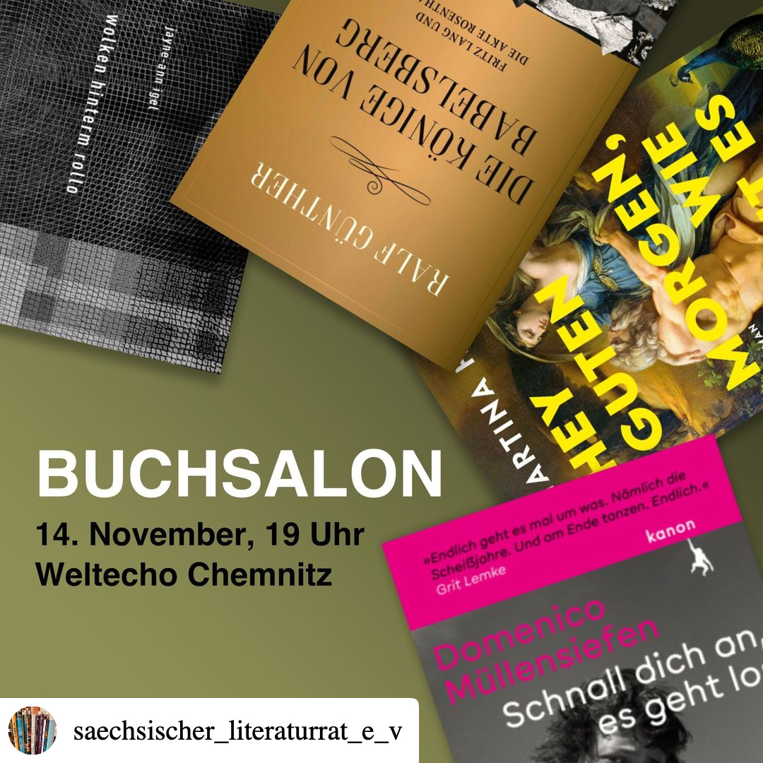 Sehen wir uns morgen zum #Buchsalon im
<a href="/weltecho/">Weltecho</a> in #Chemnitz?

saechsischer-literaturrat.de/notes/buchsalo…

#Literatur #Kulturhauptstadt2025 #Chemnitz2025 #Buch #Neuerscheinung