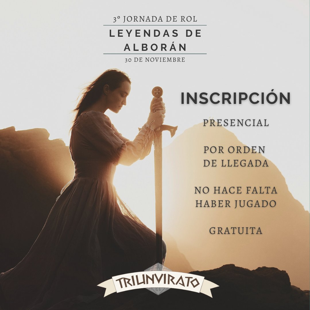 TriunviratoAsoc's tweet photo. Dos turnos durante el evento para disfrutar del rol y una forma de inscribirse a ellas sencilla, presencial y por orden de llegada.
#LeyendasdeAlboran https://t.co/GeYycjNV7G