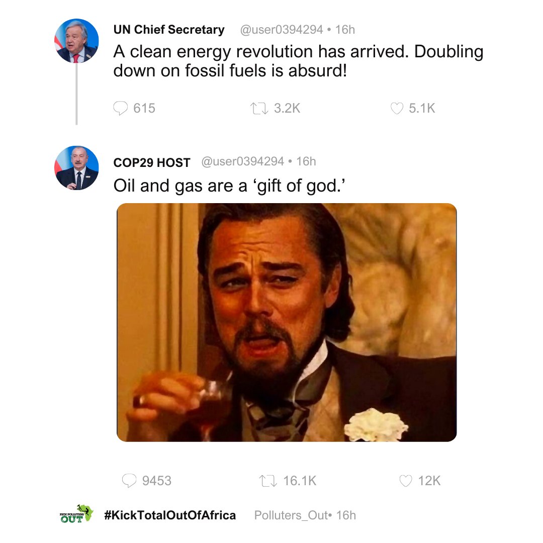 When the UN says we need a clean energy revolution and #COP29 host says fossil fuels are ‘a gift from God’… Guess who’s missing the point? 🌎🔥 #ClimateJustice #KickPollutersOut