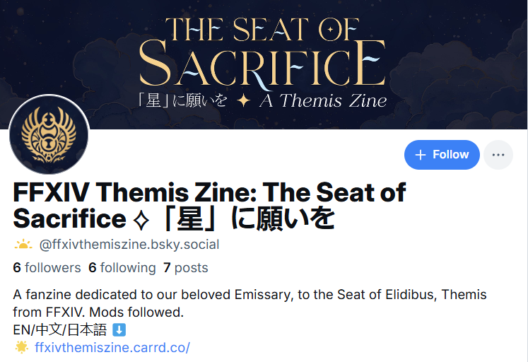 ffxivthemiszine's tweet image. 🦋 BSKY NOTICE

The Convocation would like to notify everybody that the zine is now also on bsky!

We will still post here, in addition to Tumblr, but we acknowledge that many prefer a different platform as of late.

You can find us under the same tag - we hope to see you there!