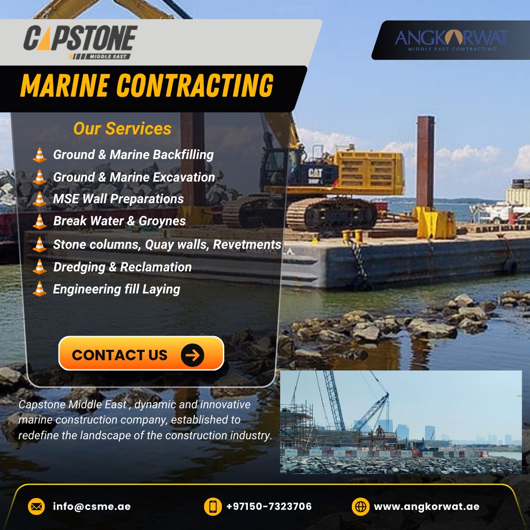 Capstone Middle East, an innovative and energetic marine construction firm, committed to transforming the construction industry. 👷‍♂️
Start Your Journey – Book Your Consultation Today!
📞+97150-7323706
🌍 info@csme.ae
🌐angkorwat.ae