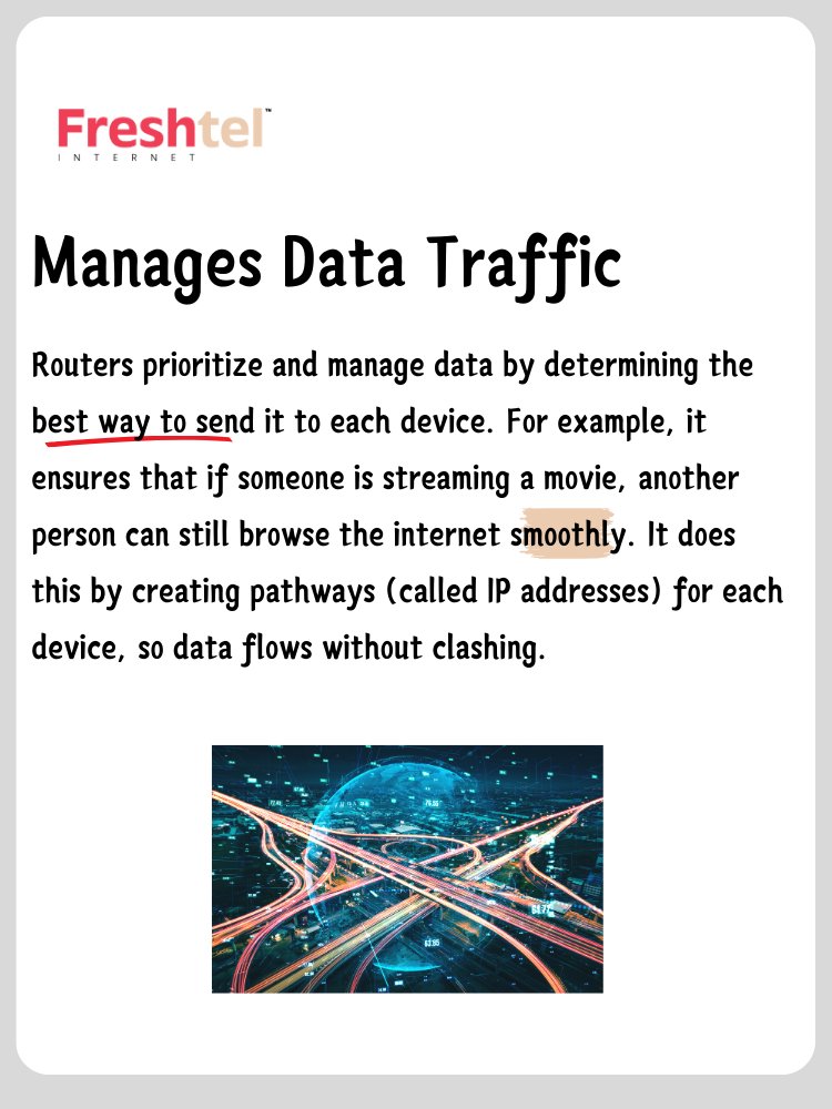 freshtelgroup's tweet image. 📶 How Does a Router Work? Connecting, Distributing, Managing, and Securing! 🌐

Your router is the ultimate multitasker.

Enjoy smooth and secure browsing thanks to your hardworking router! 🔐

#WiFiRouter #InternetEssentials #NetworkSecurity #InternetTips #freshte