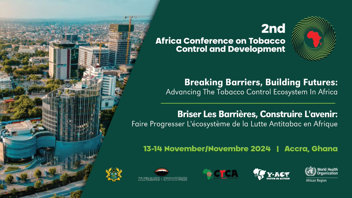 Today is the Day!
The 2nd Africa Conference on Tobacco Control and Development officially kicks off today in Accra, marking the beginning of a two-day gathering of policymakers &amp; tobacco control advocates to address the pressing challenges in tobacco control across Africa #ACTD