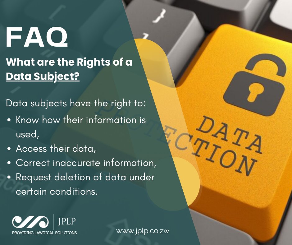 JPLP_Zim's tweet image. FAQ: What are Your Rights as a Data Subject? 

Ever wondered what control you have over your personal data? Under data protection laws!

Learn More: jplp.co.zw/data-privacy-a…

#DataProtection #DataProtectionAct #DataSubjectRights #LawgicalSolutions #JPLP