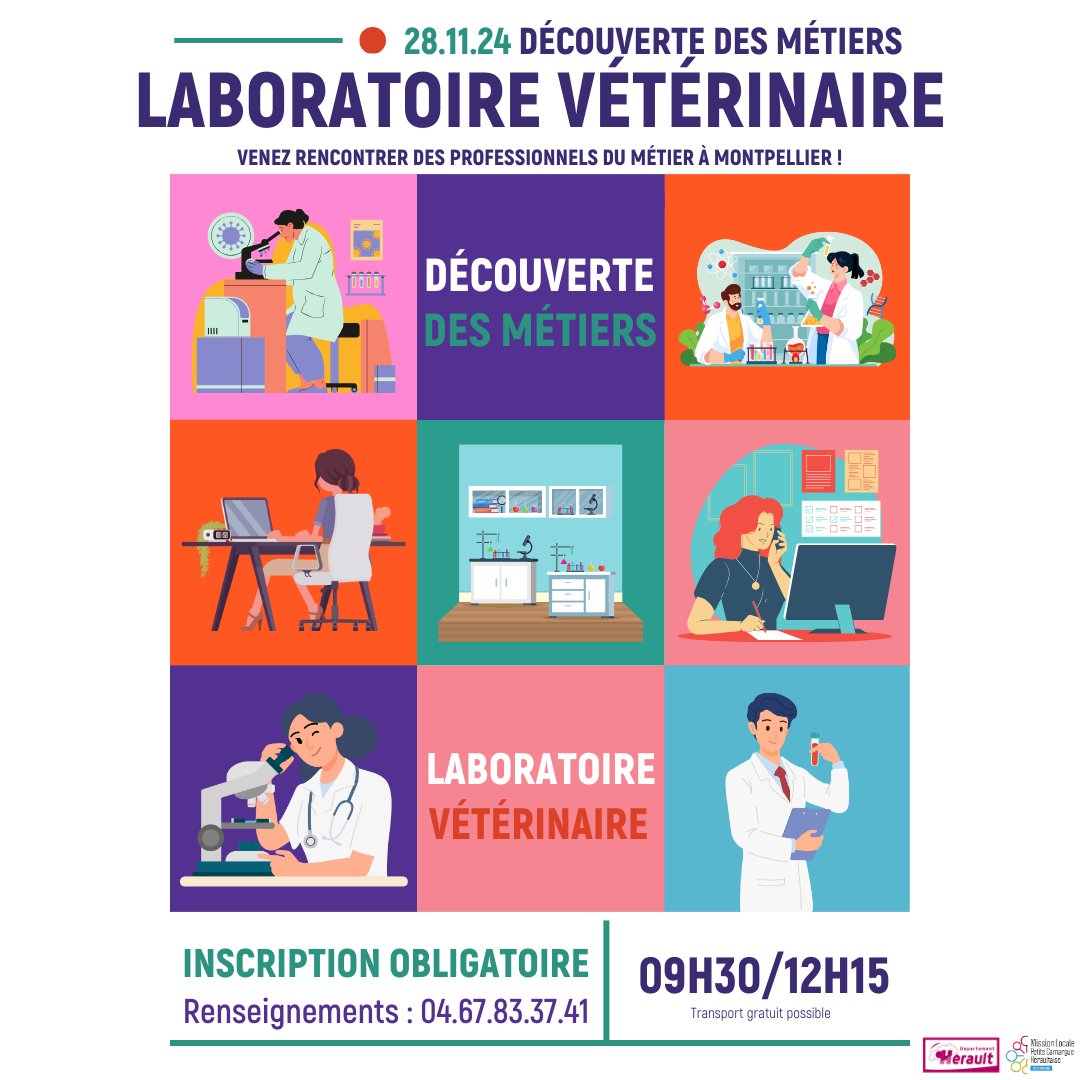 🔬 Découvrez les métiers en laboratoire vétérinaire !

Rejoignez-nous le 28/11 de 09h30 à 12h15 à Montpellier !

🚐 Un transport sera possible, contactez-nous au 04.67.83.37.41 pour l’organisation ! 

Réservez votre place dès maintenant !
