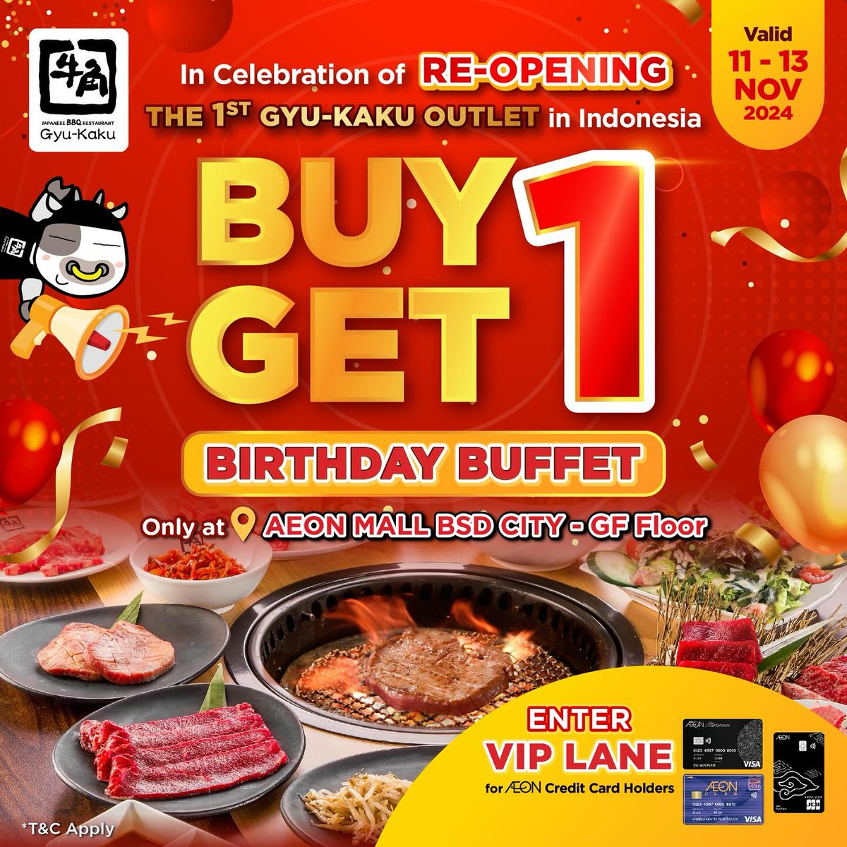 katalogpromosi's tweet image. HARI TERAKHIR !
BUY 1 GET 1 untuk BIRTHDAY BUFFET hanya di Gyu-Kaku AEON Mall BSD City! 🎉

hanya untuk Birthday Buffet (tanpa perlu menunjukkan KTP atau ulang tahun di bulan November)

#PromoGyuKaku #BirthdayBuffet #ReOpening #AEONMallBSD

langsung cus jalan ke sini 😍 infonya,