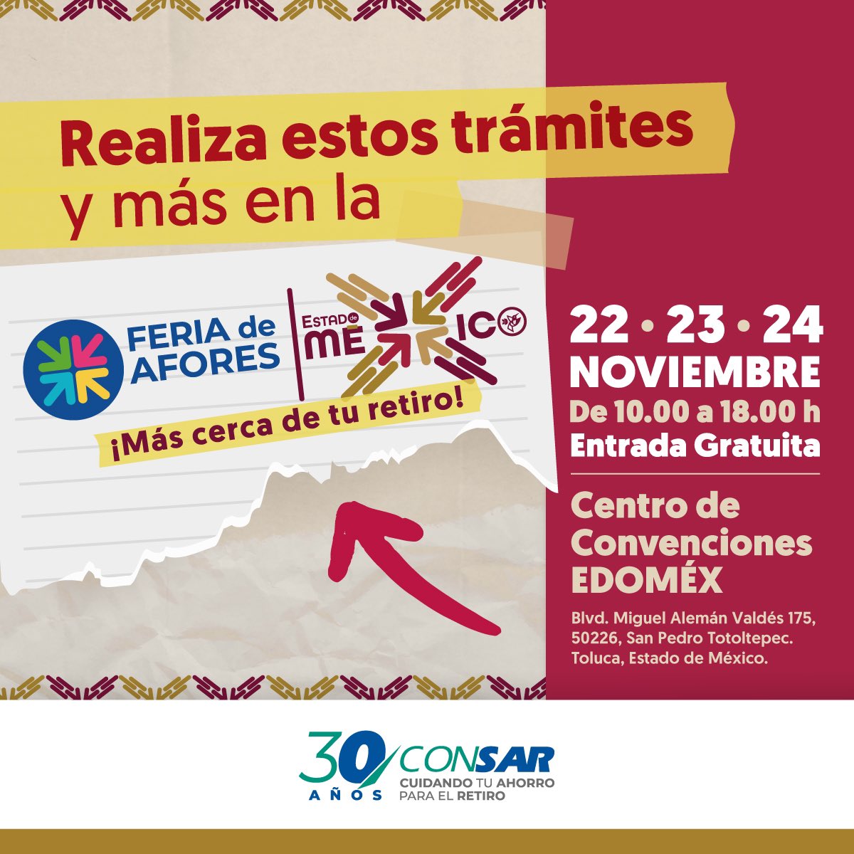 🤔 Cuéntanos qué trámite del Sistema de Ahorro para el Retiro debes llevar a cabo en la próxima #FeriaDeAfores de acuerdo a tu personalidad. 

📍Centro de Convenciones EDOMÉX. 
🗓️ 22,23 y 24 de noviembre. 

#MásCercaDeTuRetiro 🎡