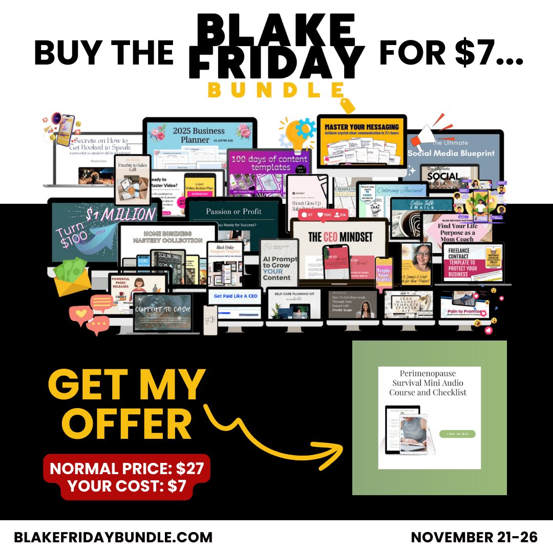 Ever wish life and business could be simple? 
Think 70+ resources worth $4,200 to simplify everything—your daily chaos, your business stress, your “why is this so complicated?!” moments—all for just $7.
Join the waitlist now.  …--the-blake-collective.thrivecart.com/blake-friday-b…