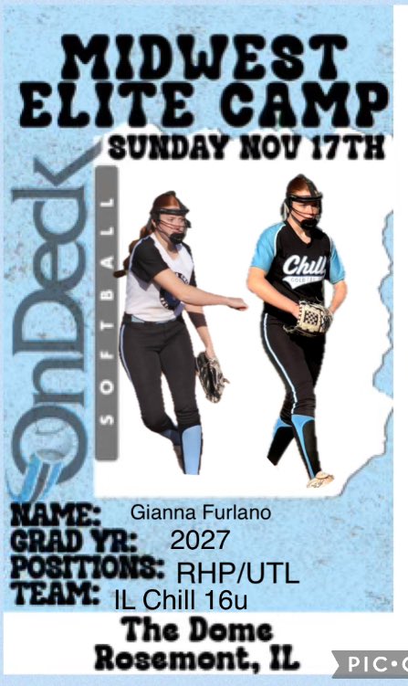 Can’t wait for the Midwest Elite Camp this weekend with  <a href="/ondecksoftball/">OnDeck Softball 🥎</a>  !!
<a href="/ILChillGold/">Chill Gold Softball</a> <a href="/angg_zedakk_9/">ang</a> <a href="/jillienwaldron/">Jillien</a> <a href="/jimdonovan45/">Jim Donovan</a> <a href="/LPLancersSB/">Lake Park Softball</a>