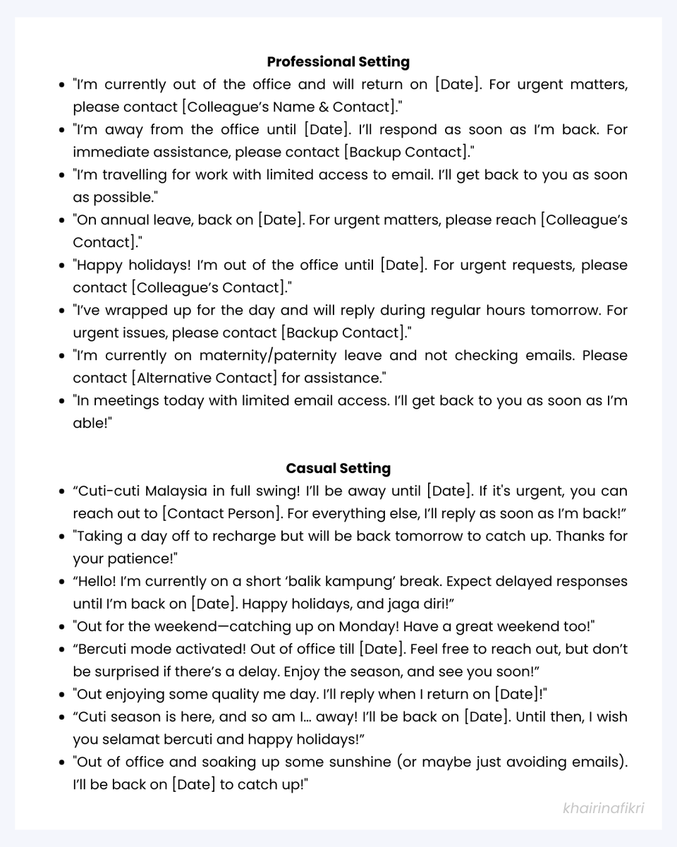 anssxh's tweet photo. Out-of-Office Message Template 📌 https://t.co/DpWfLs8tgC