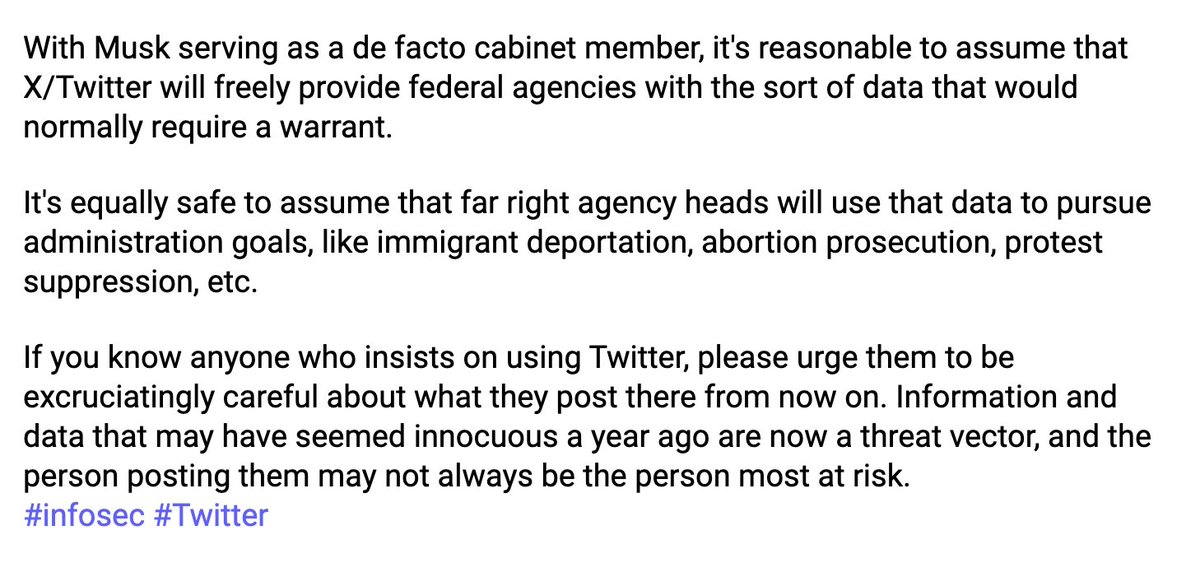 scott_crow's tweet image. Please read the statement in this screenshot. 

It's time to get out of here. Migrate to

m a s t o d o n
b l u e s k y
wherever,

But get out of here. 

This platform is controlled by a high-ranking member of an incoming fascist government.

Seriously, this is not a drill.
