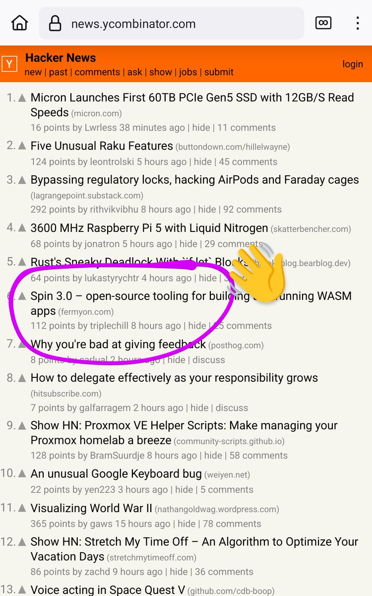 fermyontech's tweet image. The latest @spinframework release made it onto the 🟠 frontpage
