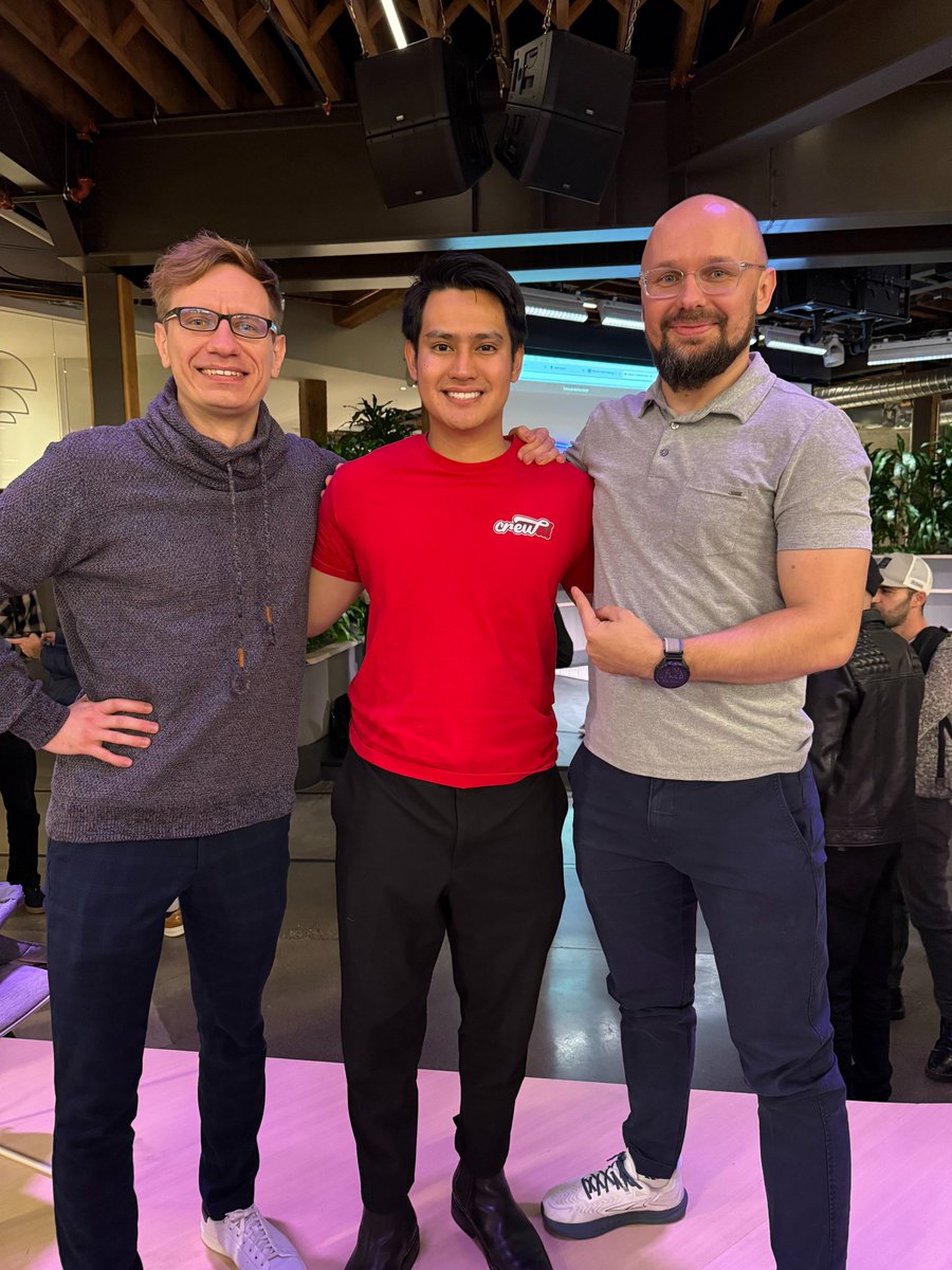 One night with <a href="/crewAIInc/">CrewAI</a> at <a href="/weaviate_io/">Weaviate • vector database</a> <a href="/itsajchan/">AJ Chan</a>  hack @ <a href="/github/">GitHub</a> and I learned about:

- Crew deployments
- <a href="/getpostman/">Postman</a> &amp; testing <a href="/Replit/">Replit ⠕</a> projects before sending to production
- easy way to combine <a href="/crewAIInc/">CrewAI</a> and <a href="/zapier/">Zapier</a> 

My no-coding coding skills leveled up. SF is such an